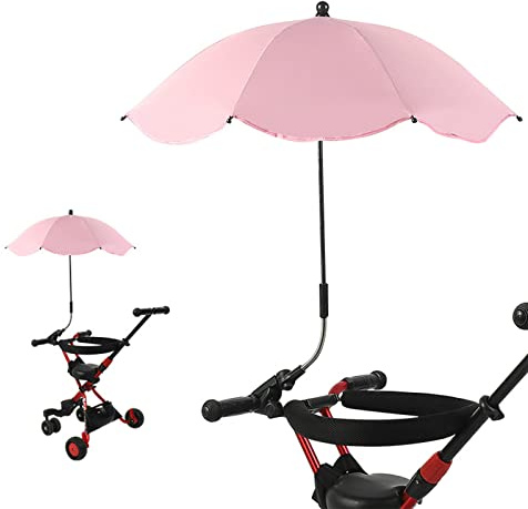 SHAIRMB Kinderwagenschirm, Kinderwagenschirm, Kinderwagen-Sonnenschutz mit 360° verstellbarem Clip, 66 cm Durchmesser, universeller UV-Sonnenschirm für Kinderwagen und Buggys,Rosa,78 * 66cm