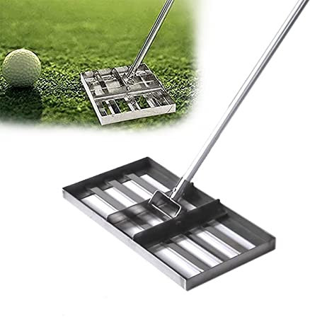 ATRNA Rasenrechen Mit Stiel, Rasenrakel Lawn Leveling Rake Golf Gartengras Topdressing Rasenschieber Edelstahl Garten Hinterhof Rasen Flächenebner-Silver