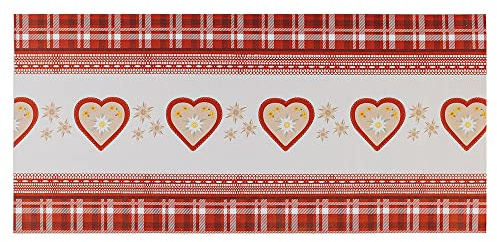 Olivo Tappeti JOKE TIROL - Tappeto cucina pvc a metraggio, tappeto cucina vinile, passatoia cucina antiscivolo antimacchia, design tirolese natalizio (50x340 cm, LOVE RED)