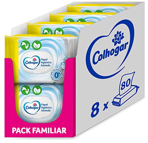 Colhogar Pure Moist x640 - Papel Higiénico Húmedo Desechable - Sin Alcohol - Pieles Sensibles - Dermatológicamente Testado - Paquete con 640 Toallitas Húmedas y Desechables por WC (8x80)