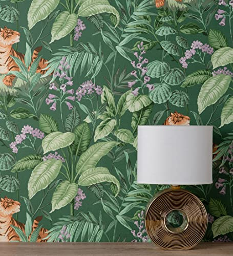 GAULAN 500681997 - Carta da parati in vinile tigri e foglie tropicale colore verde con texture in rilievo per pareti soggiorno cucina bagno sala da pranzo - Campione DIN A4