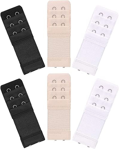 6 Pezzi Ganci Reggiseno Estensione, Witbicg Allunga Reggiseno, Prolunghe Per Reggiseno Gancetti Per Reggiseno Ganci Reggiseno Allungatore Reggiseno Elastico Soft Comfort (3 File x 2 Ganci, 3 Colori)