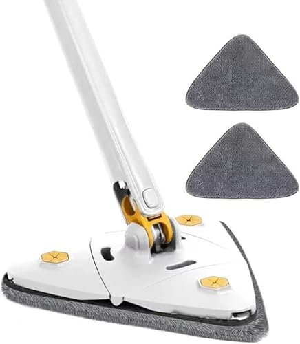 Trapeador triangular, 360 grados, giratorio, ajustable, extensible, automático, con 2 almohadillas reutilizables para limpieza de paredes de ventanas de piso