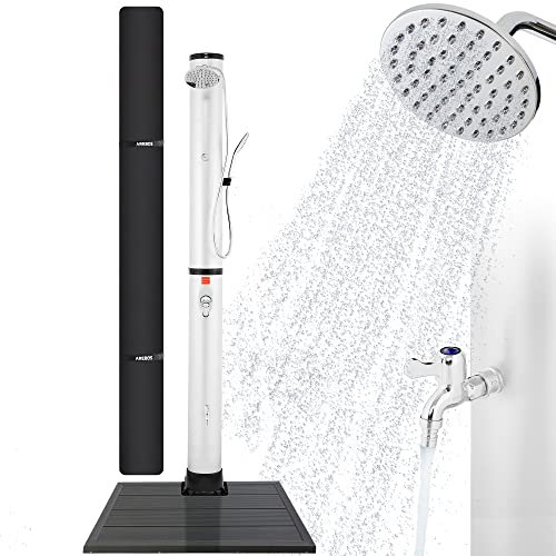 AREBOS Aquastop Douche Solaire 40 | Thermomètre intégré | Température de l'eau jusqu'à 60 °C Douche de Piscine | Technologie Snap-in | avec Douche pour Pieds et Housse de Protection