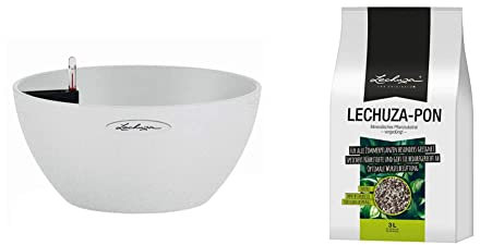 Lechuza CUBETO Stone 40 quarzweiß 13847 & PON 3L Pflanzsubstrat, Neutral
