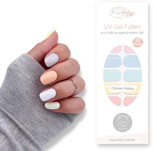 Fairy Nail UV Nagelfolien selbstklebende Gelfolien halb ausgehärtet 20 Stück Nailwraps Nagellackstreifen zum aufkleben… (Pastell)