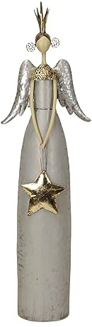 ETC großer dekorativer stimmungsvoller Deko-Engel Metall-Engel mit Krone und Stern Creme-grau-Gold