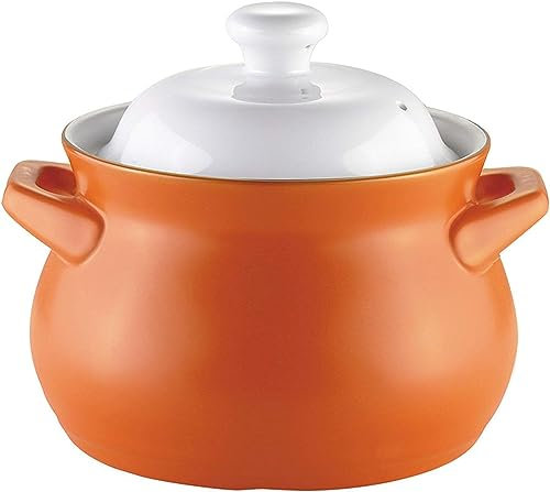 DKULMN Olla de Barro Hecha a Mano con Tapa,Olla Grande cazuela,Plato de Cocina rústico con Asas y Tapa para Comidas Calientes,Cazuela de cerámica,Naranja