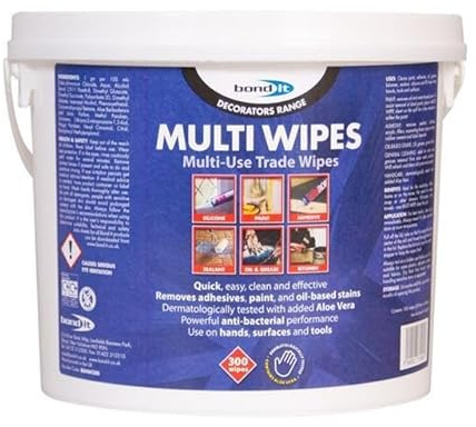 BondIt Multi Wipe Trade Hand Wipes - White, Pack Of 300 | Adhesive Sealant Clean Paint Oil Glu Professional Hand Wipe | Cleans Oil Ink Bitumen Grease Paint Trade Wipes