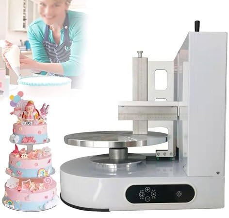 DPLXFPP Round Cake Buttercream Spreading Coating Filling Machine, Automatic Decorating Cake Coating Smoothing Scraping Machine Portable Cake Icing Machine Adjustable Cake Icing Smoother Tool,White