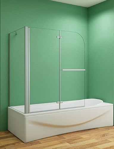 Aica Sanitär Badewannenaufsatz Eck Duschwand Badewanne 2-tlg.Faltwand mit Seitewand Handtuchhalter 6mm Nano Glas H140cm,100x70cm