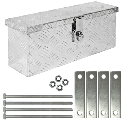 Trucky Truckbox aus Aluminium, Modell D015, 50 x 14 x 20 cm, Abschließbar, Robustes Riffelblech, inklusive Montagesatz, Für Werkstatt, Hobby, Auto