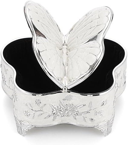 TOLIDA Kleine Schmuckkästen aus Metall Handbemalte Emaillierte Schmuckschatulle Luxus-Schmuckdose Aufbewahrungsbox für Ohrringe Halsketten Ring als Hochzeit Geschenk Deko Schmetterlingsdesign (M)
