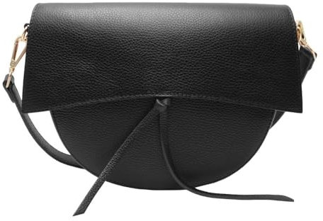 FrasiBags Schultertasche für Damen – Damentasche Halbmond – elegante Ledertasche mit Fransen Made in Italy, Schwarz