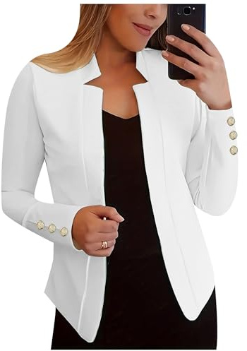 EFOFEI Femmes Casual Work Blazer Veste De Bureau Veste en Tricot Simple Costume Slim Business Veste en Tricot Blanc XS