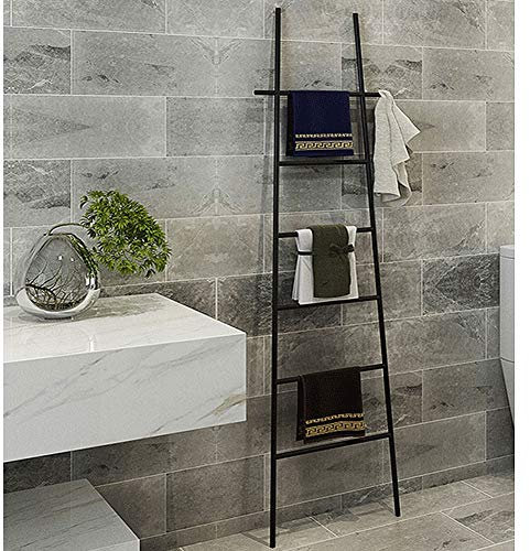 Serviette BarrePieds en métal noir mural porte-serviettes échelle salle de bain porte-serviettes échelle de rangement peut contenir des serviettes, des couvertures, des vêtements et plus enc