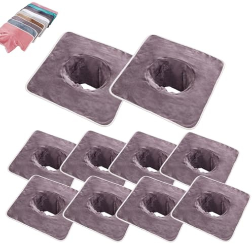 Qingsi Lot de 10 serviettes de table de massage avec trou pour le visage - Couvre-tête en velours corail - Doux et réutilisable