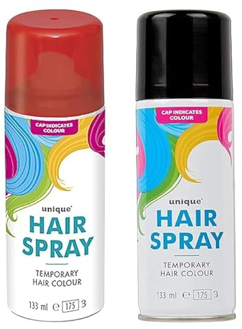 133ml washable temporary hair colour spray kids adults Halloween Glitter Temporary dye (Red and Black Hair Spray, 133ml)