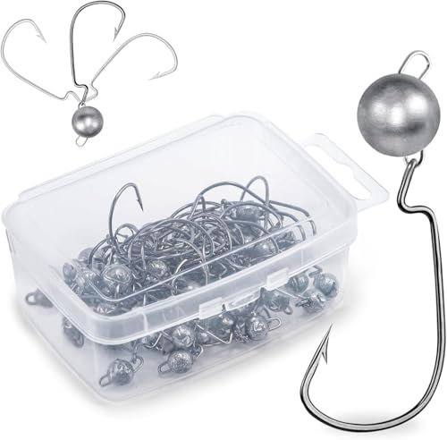 Goture Angelhakenset Jigköpfe, 60 Stück Scharfen Jighaken Set für Gummifische, Gummifische Angeln Jighaken, Karpfen Bleikopf-Angelhaken Offset Haken, Jigkopf Haken 5g
