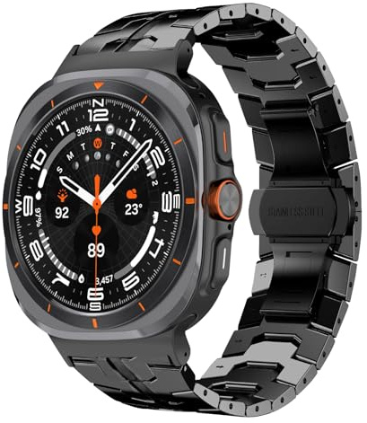 HinZann Armband Kompatibel Med Samsung Galaxy Watch Ultra 47 mm, Metallarmband i Rostfritt Stål, Inget Gap-Band, Quick Release för Galaxy Ultra 47 mm, Svart, Talla Única