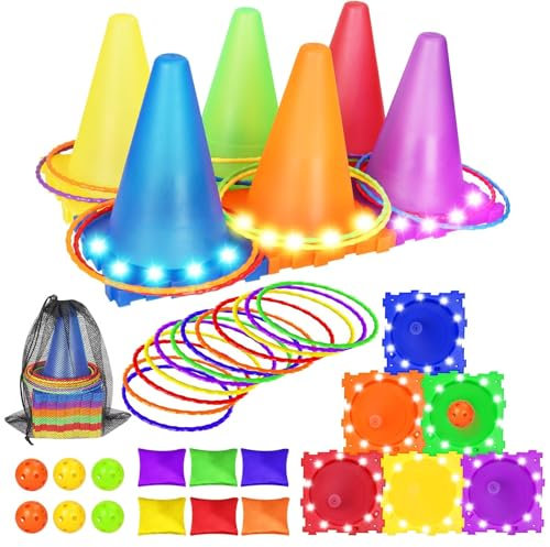 KIMIGO Juego de Juegos de Carnaval 3 en 1,Juego de Lanzamiento de Anillos,Juegos de Lanzamiento,Juegos para Exteriores,Ring Toss Game Set para Niños,Ideal para Cumpleaños y Fiestas al Aire Libre