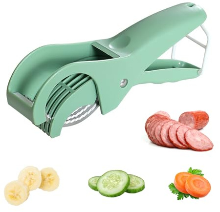 Stainless Steel Banana Slicer, Multifunctional Fruit and Vegetable Salad Cutter - Easy to Grip, Kitchen Tool for Cutting Bananas, Sausage, Strawberries and Grapes (Light Green)