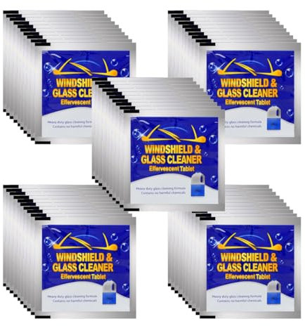 OUDQFCJ 50 pezzi Pastiglie Lavavetri Effervescenti, 1 Compressa Equivalente a 4 litri di Concentrato e Diluente, detergente vetri, pulitore vetri, antigelo (200L)