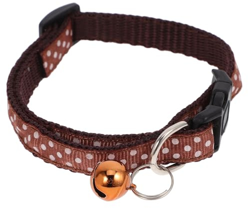 GRIRIW Collare per Cani e Gatti Piccoli in Pp con Campanellino, Lunghezza Regolabile e Trama a Pois Color Caffè, Texture Confortevole per Animali Domestici