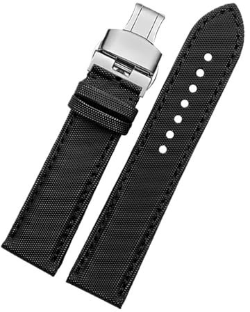NKCVEZBW 20mm 21mm 22mm 23mm 24 Nylon Lederarmband kompatibel mit Tudor Breitling Tissot Omega Herren Canvas Uhrenarmband Butterfly Schnalle Armband(Black Silver Folding,22mm)