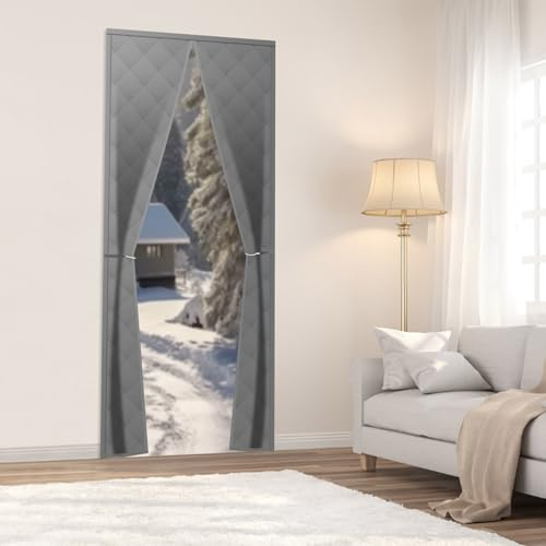 100x220cm Rechteckig Magnetischer Thermisch Isolierter Türvorhang WäRmeschutz Thermo Winddicht Kälteschutz Wasserdicht Schalldämmung Lärmminderung Privatsphäre TüR Vorhang Mit Haken (Grau)