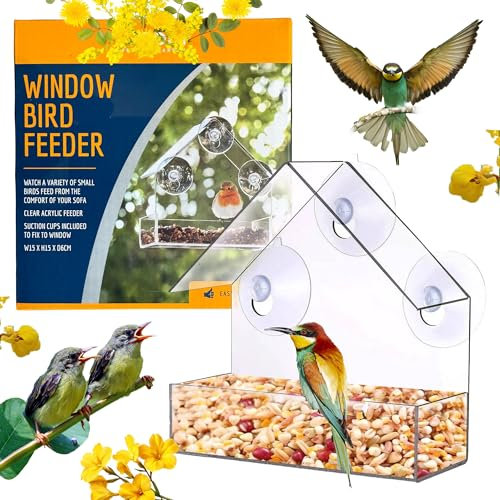 J&A MARTS Clear Window Bird Feeder with Strong Suction Cups, Acrylic Weatherproof Bird House for Outdoor Wild Birds and Small Wild Bird Feeder for Cardinals and Bluebirds, 15x16cm