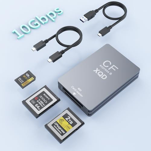 Lector de tarjetas CFExpress tipo B de 10 Gbps, lector de tarjetas 5 en 1 USB C y USB A CFexpress/XQD/SD para CFexpress tipo B+SD 3.0 + lector de tarjetas XQD, adaptador CFexpress lector de tarjetas
