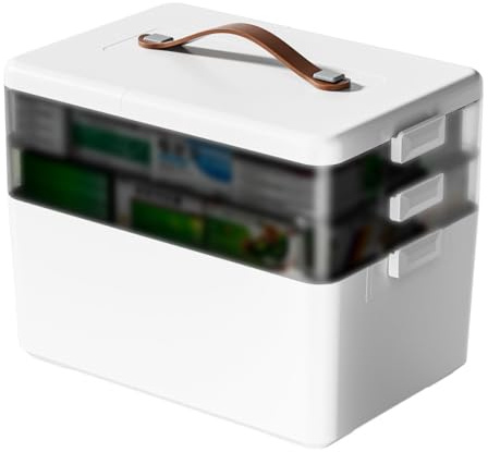 TOOSOAR3-Regal Medikamenten Aufbewahrung,Haushalts-Medizinbox,Mehrschichtige mit Tragegriff,für Schmuck,Arzneimittel, Kosmetik(Weiß)