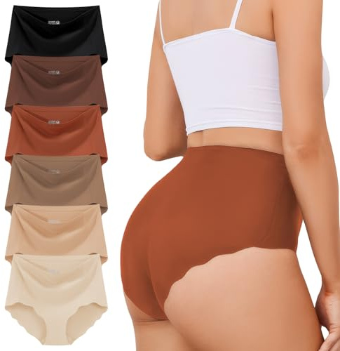 TDONE Mutandine senza cuciture da donna, traspiranti, a vita alta, biancheria intima senza cuciture, comode, senza VPL, morbide e traspiranti con bordi ondulati, mutandine a copertura completa