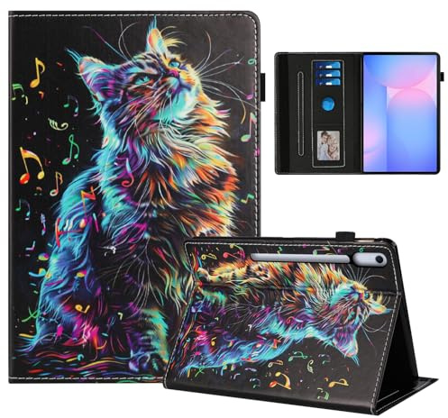 Rostsant Coque pour Samsung Galaxy Tab S10 FE+ 13.1 Pouces 2025 (SM-X620/X626B) Impression Graphique Housse en Tablette Cuir PU Protection pour Samsung Galaxy Tab S10 FE Plus Chat en Note de Musique