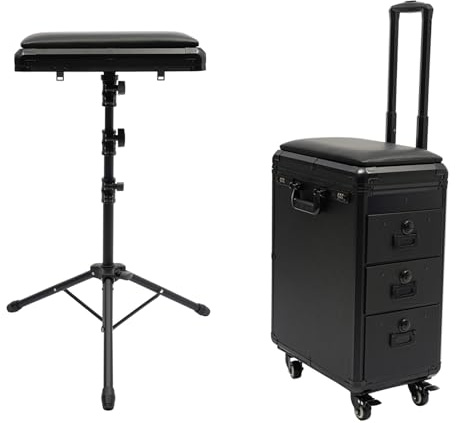 Maletín de cosméticos con soporte para reposabrazos y chapa metálica, maletín de tatuaje con 3 cajones, maletín profesional para maquillaje, mesa de tatuaje, soporte para mujer, maletín con ruedas