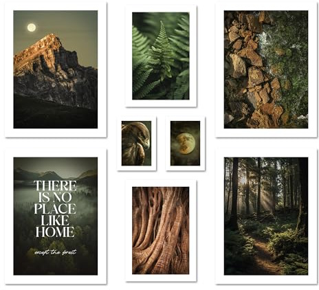 ARTFAVES® Poster Set - WILD FOREST - mehrteilige Wanddeko Wohnzimmer & Schlafzimmer - 8 moderne Wandbilder wald, natur, grün, grün-braun, mystisch - ohne Bilderrahmen