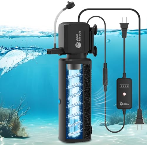 AquaMiracle Aquarium U-V Filter for Green Water Control with Timer, with Filter Sponge, Fish Tank Filter Turtle Filter with Aeration/Rainfall Mode for 40-150 Gallon Aquariums Freshwater and Saltwater