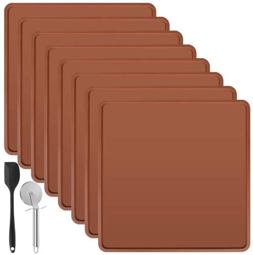 8 Pack Silicone Dehydrator Trays Sheets 14'' X 14'',Reusable Fruit Leather Dehydrator Trays with Edge for Liquids Vegetables Meat Herbs,Square Mats Liner with Scraper and Cutter Wheel
