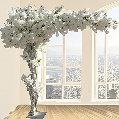 Kirschblütenbaum Künstlich Weiß, Sakura Baum, Kunstbaum Kirschblüte Indoor Outdoor Groß, Japanischer Kirschbaum Künstlich, Handgefertigt, für Zuhause,Hochzeit,Party,1.8x1.5m/5.9x4.9ft
