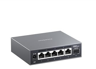 XikeStor Switch Ethernet Web Managed 6 Porte 2.5Gbit, 5 x RJ45 2.5G & 1 Porta SFP+, VLAN/QoS/STP/IGMP/LACP supportati, Switch di Rete 2.5Gb Senza Ventola per AP, Telefono VoIP, Telecamera IP, NVR