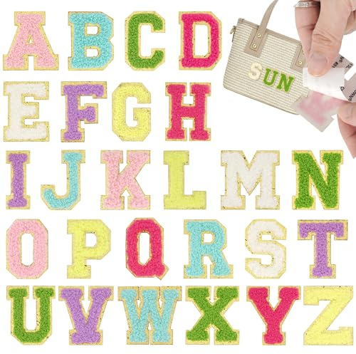 MilyaDE Chenille Patches 26 PCS Alphabet Buchstaben Selbstklebende A-Z Bügelbilder zum Aufbügeln Aufnähen für DIY Textildesign