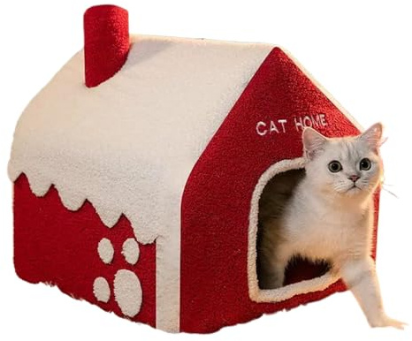 Winter-Katzenbetten für Indoor-Katzen – Große Katzenhöhle für Haustiere | Schneehaus-geformtes kleines Hundebett Haus | Weihnachten Warmnest | Waschbares Plüschnest für Katzen, Hunde