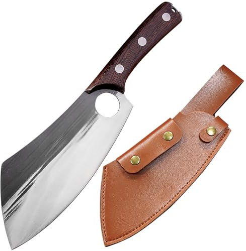 TUTCHUAN Japanese Style Chef Knife 7.5 inch Hand Forged Kitchen Knives Full Tang High Carbon Stainless Steel Home and Outdoor Cooking Knife with Sheath for Cutting Chopping
