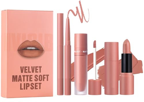- och set – flytande | 3 x hållbar lipliner-penna, läppfärg sammet, naturlig läppmakeup