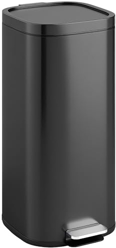 HOMCOM 30L Kitchen Bin with Lid Compact Pedal Bin Soft-Close Black | Stay-Open Lid, Removable Inner Bucket, Fingerprint-Resistant, Kitchen, Home Office, Bedroom