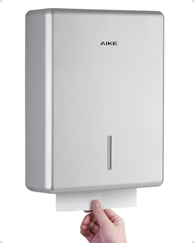 AIKE 400 Sheets Wall Mount Paper Towel Dispenser,Fit Multifold Paper,Large Capacity with Lock for Commercial, Silver(Folded Size 10 x 3.5 Or Smaller)
