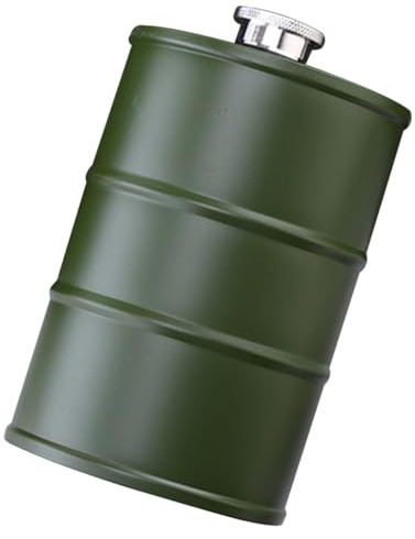 ANDRESLAD Fiaschetta da Campeggio in Acciaio Inox da 750ml Forma Tamburo Benzina Superficie Liscia per Uso Outdoor Design Creativo e Antigoccia