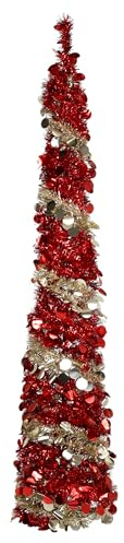 Totò Piccinni Albero di Natale POP UP slim artificiale con apertura semplice e veloce salvaspazio (Rosso/Silver (Senza Luci), 180 Cm)