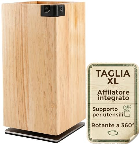 Soporte magnético cuchillos rotativo 360º XL con afilador integrado Soporte cuchillos magnetico hecho en madera maciza Soporte cuchillos cocina Soporte magnetico cuchillos Taco cuchillos cocina